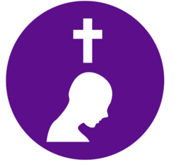 Reconciliation with bowing head under cross graphic