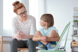 Parent talking to their child