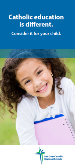 Catholic education is different Banner - Happy girl with notebook 