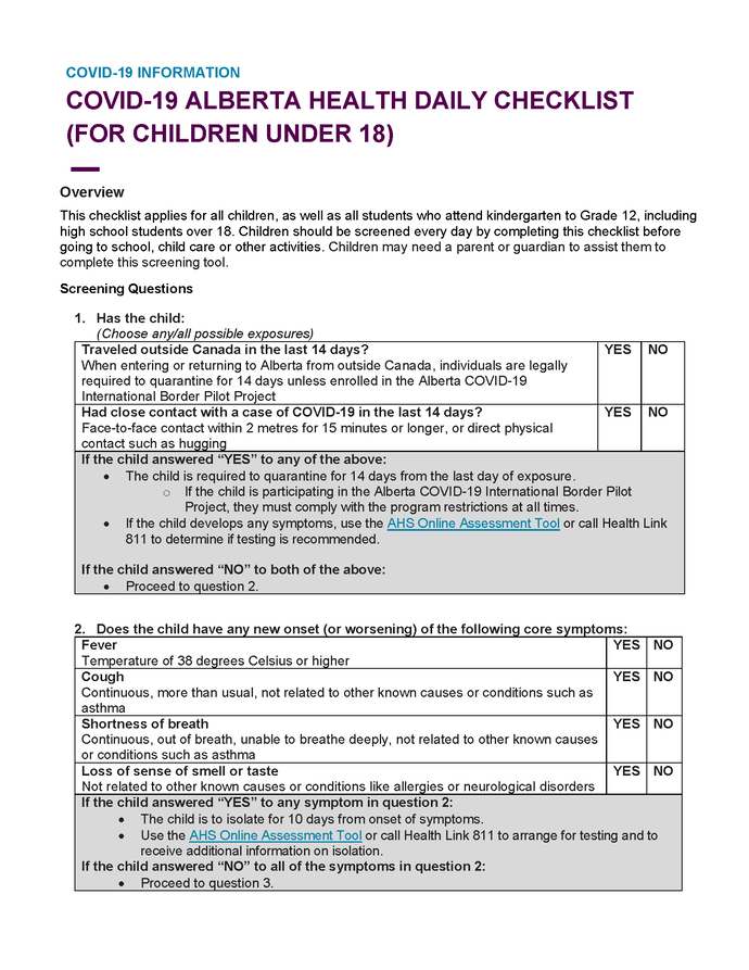 Self-Screening Questionnaire